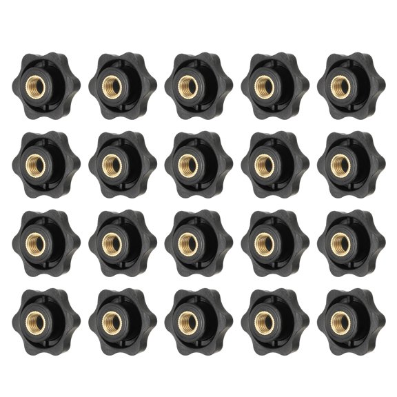 Uxcell Clamping Nuts Knob Plastic Screw-On Brass Star Knobs Knurled Female Threaded Hexagon Head M10 x 1.5" (20 Pack, Black)