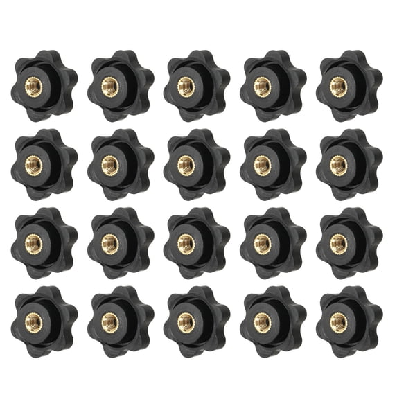 Uxcell Clamping Nuts Knob Plastic Screw-On Brass Star Knobs Knurled Female Threaded Hexagon Head M5 x 1" (20 Pack, Black)