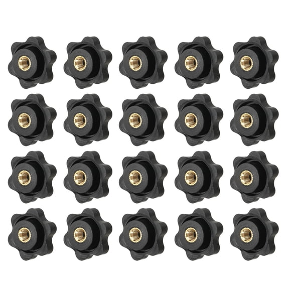 Uxcell Clamping Nuts Knob Plastic Screw-On Brass Star Knobs Knurled Female Threaded Hexagon Head M5 x 1" (20 Pack, Black)