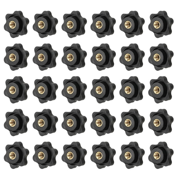 Uxcell Clamping Nuts Knob Plastic Screw-On Brass Star Knobs Knurled Hexagon Head M5 x 1" (30 Pack, Black)