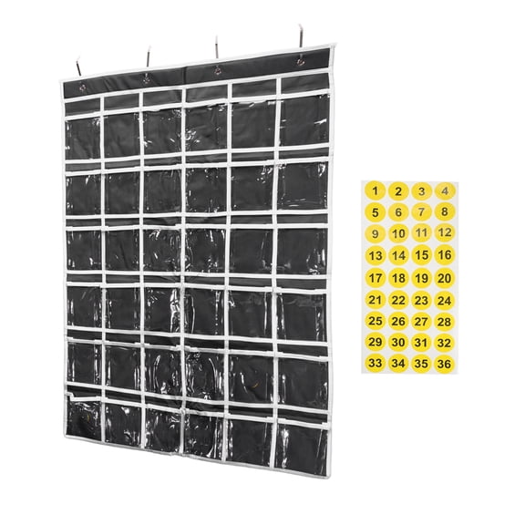 Uxcell Classroom Pocket Chart for Cell Phone, 36-Pocket Calculator Holder Organizer Door Wall Hanging, Black