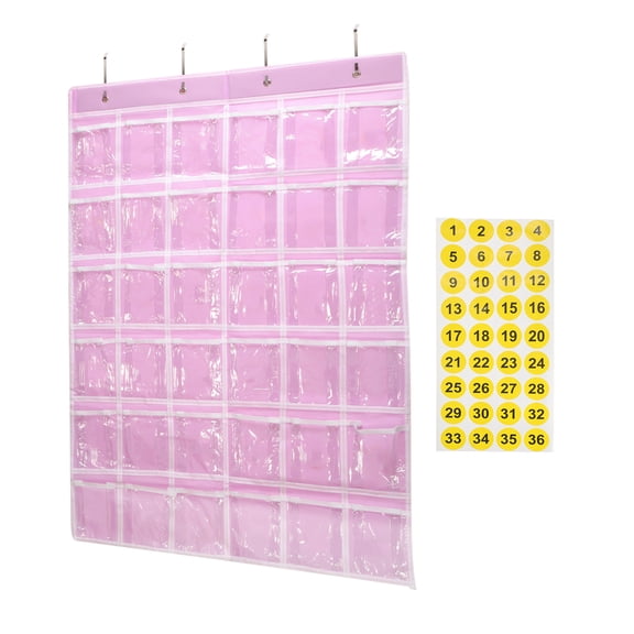 Uxcell Classroom Pocket Chart for Cell Phone, 36-Pocket Calculator Holder Organizer Door Wall Hanging, Pink