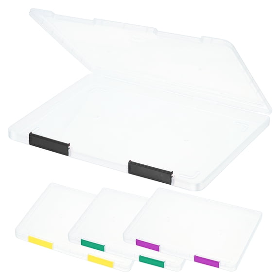 Uxcell Clear A4 File Portable Project Case with Buckle Plastic Storage Box for 8.5" x 11" Letter Paper Scrapbook Paper Storage Boxes, 4Pcs, 12.2"x9.1"x0.8", Multicolor