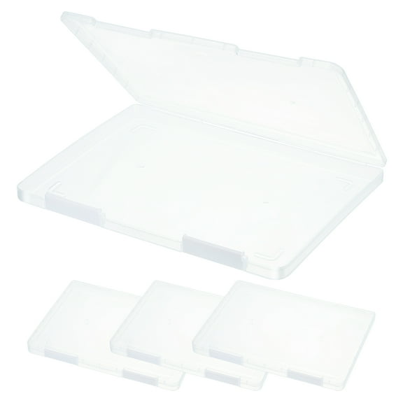 Uxcell Clear A4 File Portable Project Case with Buckle Plastic Storage Box for 8.5" x 11" Letter Paper Scrapbook Paper Storage Boxes, 4Pcs, 12.2"x9.1"x0.8", White