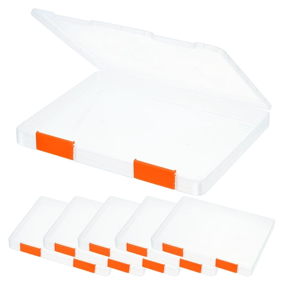 Uxcell Clear A4 File Portable Project Case with Buckle Plastic Storage Box for 8.5" x 11" Letter Paper Scrapbook Paper Storage Case, 6Pcs, 12.4"x9.8"x1.2", Orange