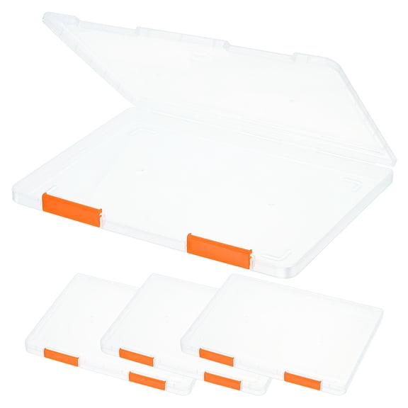 Uxcell Clear A4 File Portable Project Case with Buckle Plastic Storage Box for 8.5" x 11" Letter Paper Scrapbook Paper Storage Case, 4Pcs, 12.2"x9.1"x0.8", Orange