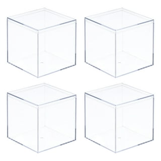 CNKOO 4Pcs Acrylic Box Small Clear Acrylic Box, Small Plastic Square Cubes  with Lid, Storage Boxes, Organizer Containers for Candy Pills and Small