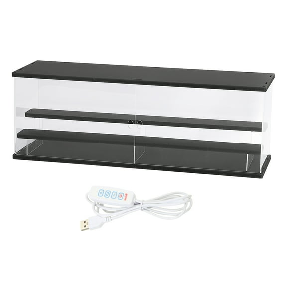 Uxcell Clear Display Case, 3 Layer Acrylic Figure Display Case Clear Display Boxes for Collectibles(Square LED Light, 24x7x8" Black Base)