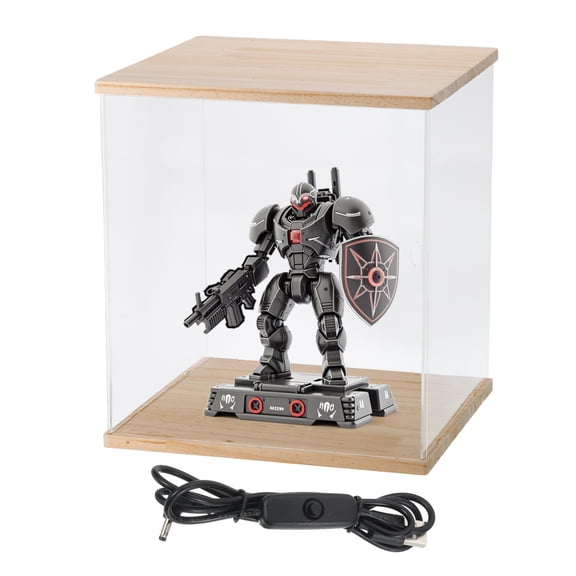 Uxcell Clear Display Case, Acrylic Figure Display Case Clear Display Boxes for Collectibles(Square LED Light, 12x10x21" Wood Base)