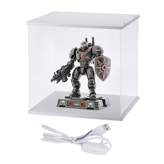 Uxcell Clear Display Case, Acrylic Figure Display Case Clear Display Boxes for Collectibles(Line LED Light, 6x6x8" White Base)