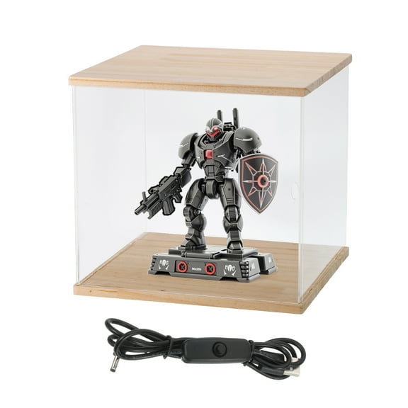 Uxcell Clear Display Case, Acrylic Figure Display Case Clear Display Boxes for Collectibles(Line LED Light, 6x6x9" Wood Base)