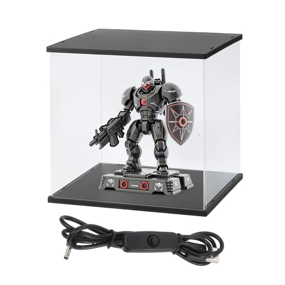 Uxcell Clear Display Case, Acrylic Figure Display Case Clear Display Boxes for Collectibles(Line LED Light, 8x6x7" Black Base)