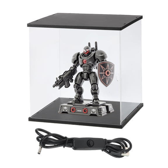 Uxcell Clear Display Case, Acrylic Figure Display Case Clear Display Boxes for Collectibles(Line LED Light, 12x12x13" Black Base)