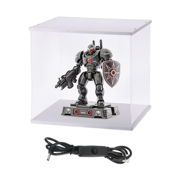 Uxcell Clear Display Case, Acrylic Figure Display Case Clear Display Boxes for Collectibles(Square LED Light, 8x6x7" White Base)