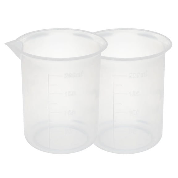 Uxcell Clear Kitchen Lab 200mL Plastic Measuring Cup Jug Pour Spout Container for measuring Flour Sugar 2 Pcs