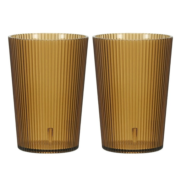 Uxcell Clear Plastic Reusable Drinking Glasses, 5.1oz Ribbed Drinking Glasses Set Plastic Water Cup Unbreakable Stackable for Beer Cocktail Water Juice Whiskey(Brown, 2Pcs)