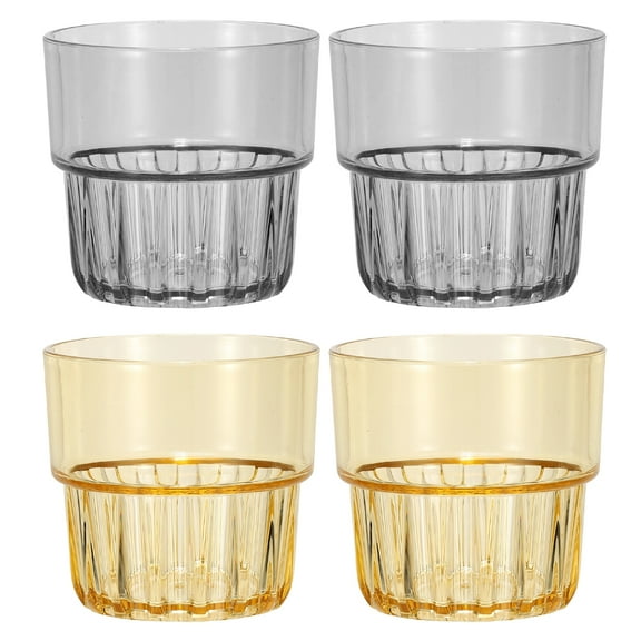 Uxcell Clear Plastic Reusable Drinking Glasses, 6.8oz Drinking Glasses Set Plastic Water Cup Unbreakable Stackable for Beer Cocktail Water Juice Whiskey(Gray/Yellow, 4Pcs)
