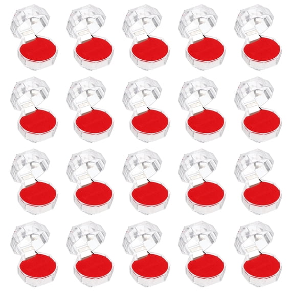 Uxcell Clear Plastic Ring Boxes 1.5"x1.5" Engagement Ring Holder Box Earrings Jewelry Box with Foam Insert Red 40 Pcs