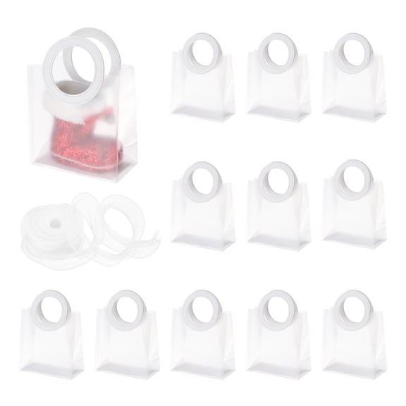 Uxcell Clear Reusable Gift Bags with Handle and Ribbon 12Pcs Plastic Goodie Candy Treats Totes Bags for Wedding Birthday Festival Celebration Party White