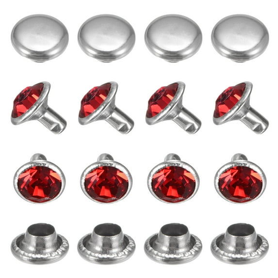 Uxcell Clear Rhinestone Rivets 0.31 inch 100 Pcs Crystal Rivets Use for DIY Craft Making Red Studs for Clothing