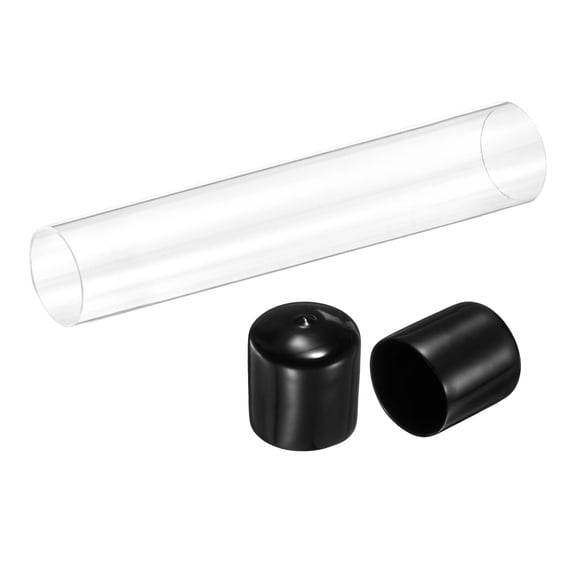 Uxcell Clear Rigid Acrylic Pipe, 51mm(2.01") ID x 55mm(2.17") OD 12" Round Polycarbonate Tube Plastic Tubing with Rubber Caps for Plumbing, Lighting, Aquarium, DIY Projects