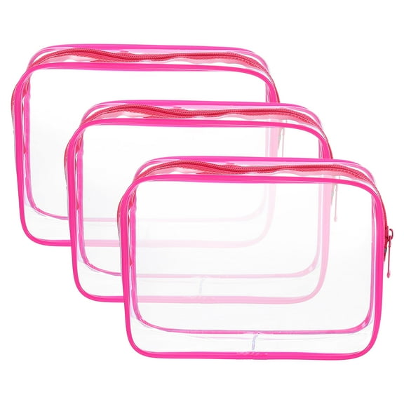 Uxcell 3Pcs Clear Toiletry Bag Quart Size TSA Approved Makeup Cosmetic Bag for Women Travel Transparent Organizer Airport Airline Compliant, Red