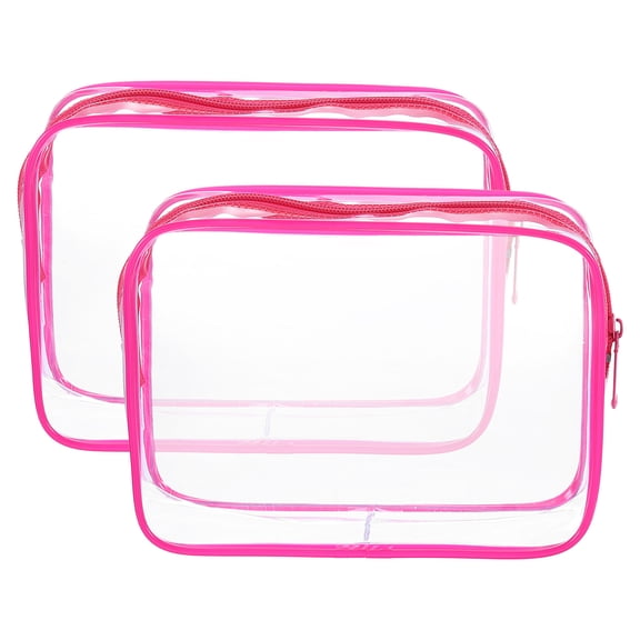 Uxcell 2Pcs Clear Toiletry Bag Quart Size TSA Approved Makeup Cosmetic Bag for Women Travel Transparent Organizer Airport Airline Compliant, Red