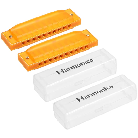 Uxcell Clearly Colorful Translucent Harmonica 10 Hole Yellow ABS Harp Mouth with Box 2 Pack