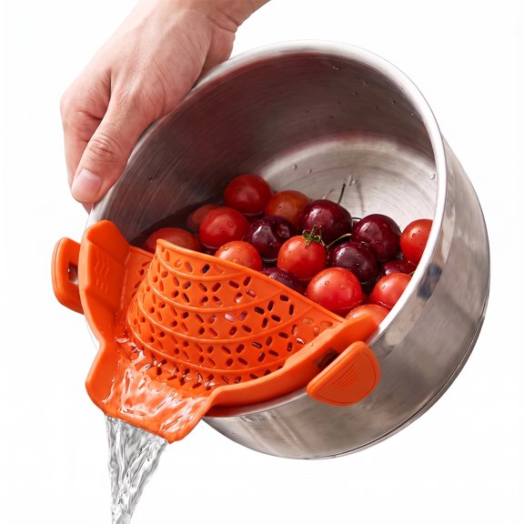Uxcell Clip-On Strainer Silicone, Heat Resistant 4.5x8.9" X-Shaped Mesh/Orange, Clip-On Strainer, Kitchen Gadgets for All Pots Pans Bowls Cooking Colander for Pasta Meat Vegetables Fruit