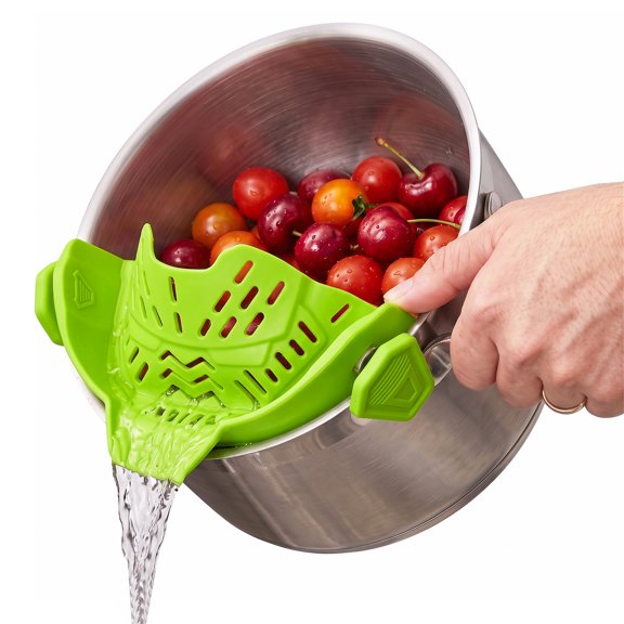Uxcell Clip-On Strainer Silicone, Heat Resistant 4.7x8.9" W-Shaped Mesh/Green, Clip-On Strainer, Kitchen Gadgets for All Pots Pans Bowls Cooking Colander for Pasta Meat Vegetables Fruit