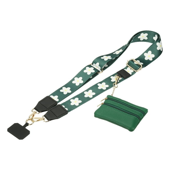 Uxcell Clip and Go Strap with Wallet, Adjustable Phone Strap with Zippered Wallet, Dark Green/White