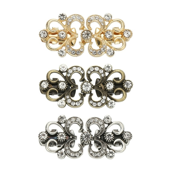 Uxcell Cloak Clasp Set, 3Pcs Alloy Vintage Sweater Clips with Rhinestone, Style 3
