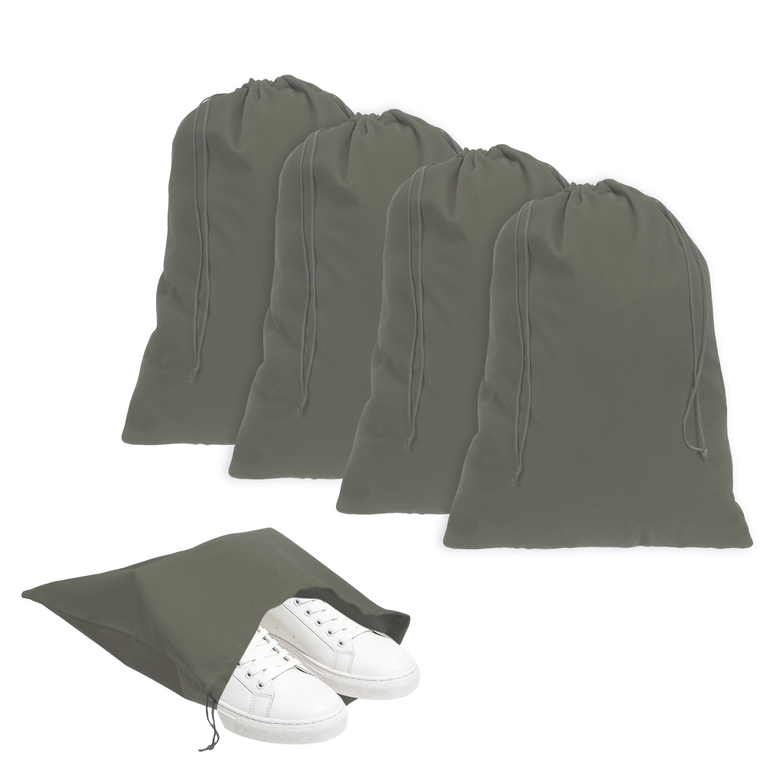 Uxcell Cloth Shoe Bags for Travel, Flannel Pouch with Drawstring Closure Washable Breathable Cotton Fabric, 15.8x11.8" & 4 Pcs & Gray- Fit for (Men Women/Luggage/Storage)