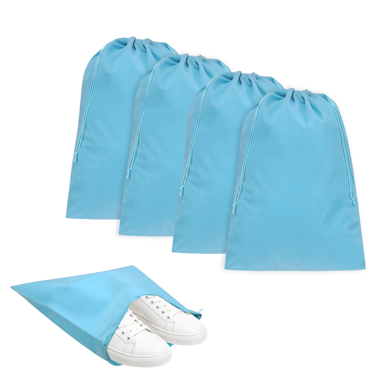 Uxcell Cloth Shoe Bags for Travel, Flannel Pouch with Drawstring Closure Washable Breathable Cotton Fabric, 15.8x11.8" & 4 Pcs & Light Blue- Fit for (Men Women/Luggage/Storage)