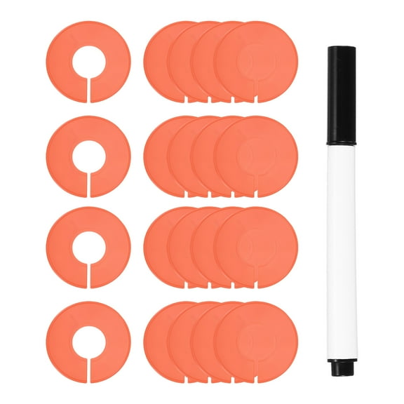 Uxcell Clothes Dividers,20 Pack Round Closet Rack Dividers Clothing Rack Size Dividers Blank Labels with Marker Pen, Orange