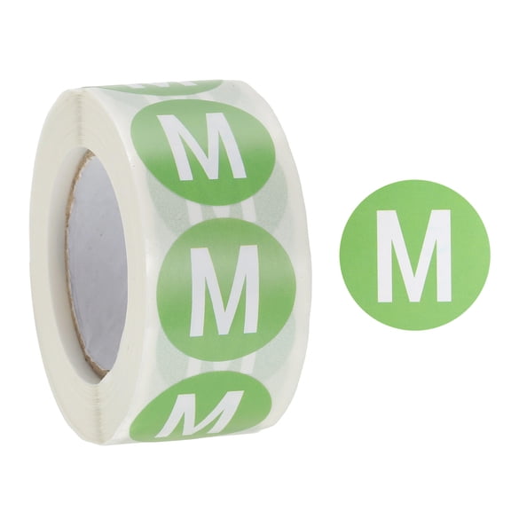 Uxcell Clothing Size Stickers 1 Inch Round Self-Adhesive Label M Size 500 Pieces/ Roll Light Green