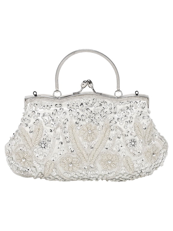 Clutch Purse Evening Clutch Bag Handbag Cross Body Bag Wallet for Women Formal Wedding Club Party Cocktail Silver Beaded Sequins