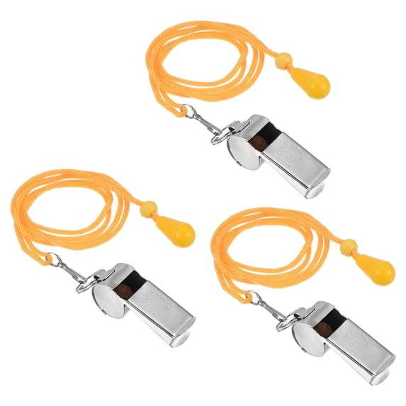 Uxcell Coach Whistle, Whistles with Lanyard Sports Whistle for Coach Referee, Silver 3 Pack
