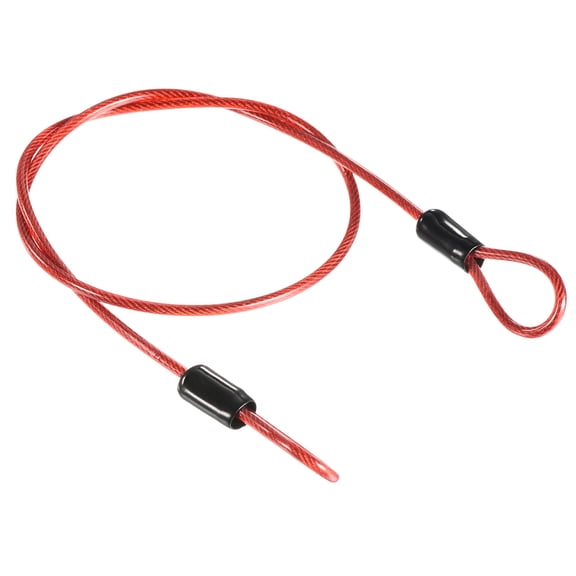 Uxcell Coated Security Steel Cable Luggage Lock Wire Rope Double Loop 0.1 inch x 1.64ft Red