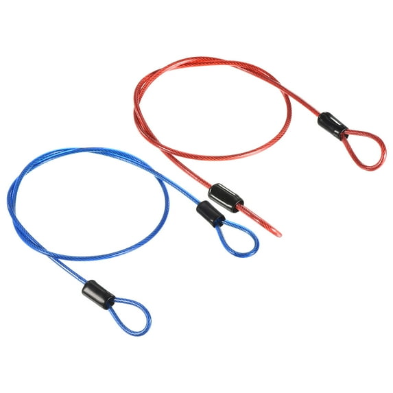 Uxcell Coated Security Steel Cable Luggage Lock Wire Rope Double Loop Blue Red 2 Pack