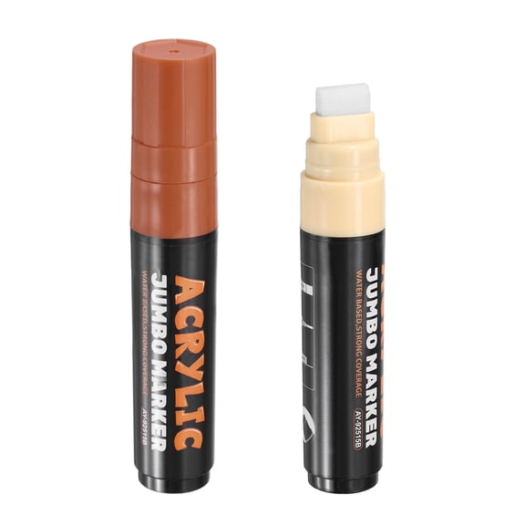 Uxcell Coffee Brown/Beige Poster Markers, 2 Pcs Permanent Waterproof Markers Large Acrylic Paint Pen 15mm Felt Wide Tip on Canvas Glass Wood Ceramic Rock for Painting, Graffiti Creations