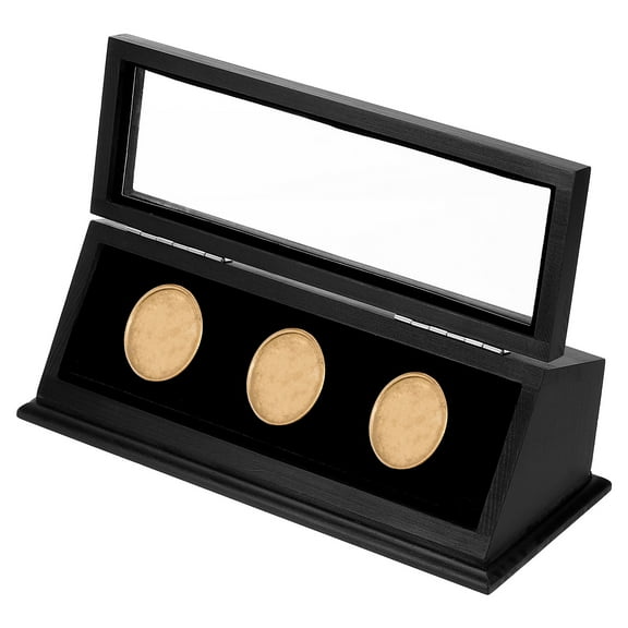 Uxcell Coin Display Case, 3 Slots Coin Presentation Display Box with Coin Holder for Silver Dollar Collectors, Black