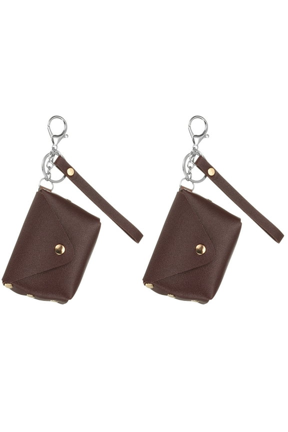Coin Purse Keychain, 2 Pack Mini Cute Tote Bag Key Chains Earphone Pouch, Brown