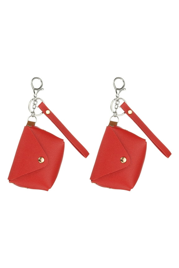 Coin Purse Keychain, 2 Pack Mini Cute Tote Bag Key Chains Earphone Pouch, Red