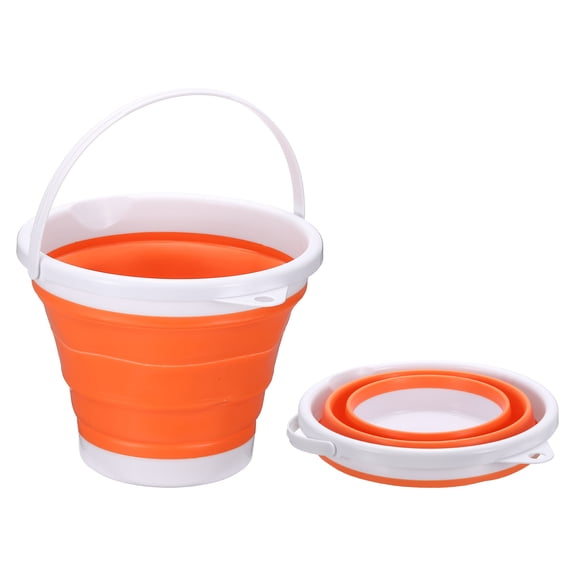 Uxcell Collapsible Bucket, 1.3 Gallon (5L) Small Foldable Bucket, Portable Water Pail Round Tub with Handle for RV Camping Household Car, Orange