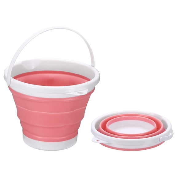 Uxcell Collapsible Bucket, 1.3 Gallon (5L) Small Foldable Bucket, Portable Water Pail Round Tub with Handle for RV Camping Household Car, Pink