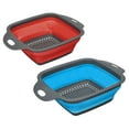 thumbnail image 1 of Unique Bargains Collapsible Colander Set, 2 Size Silicone Square Strainer for Pasta, Vegetables, Fruits - Blue Large Red Small, 1 of 6