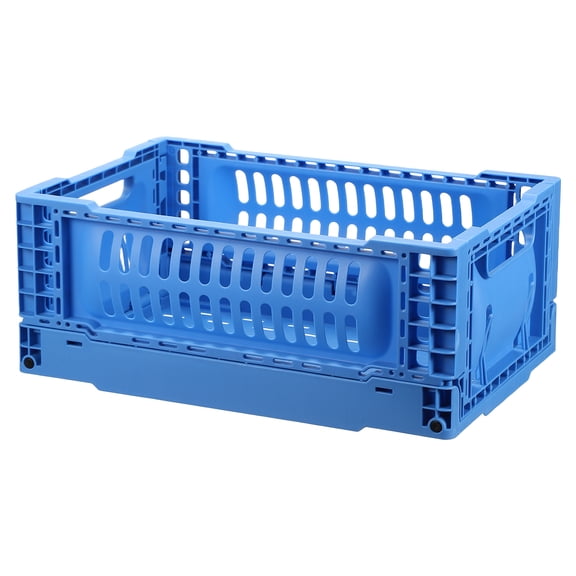 Uxcell Collapsible Crates, 11.7x7.8x4.7" Stackable Plastic Storage Baskets with Handle Small Storage Containers for Bedroom Office Classroom Bathroom Desktop Organizer Decor, Blue