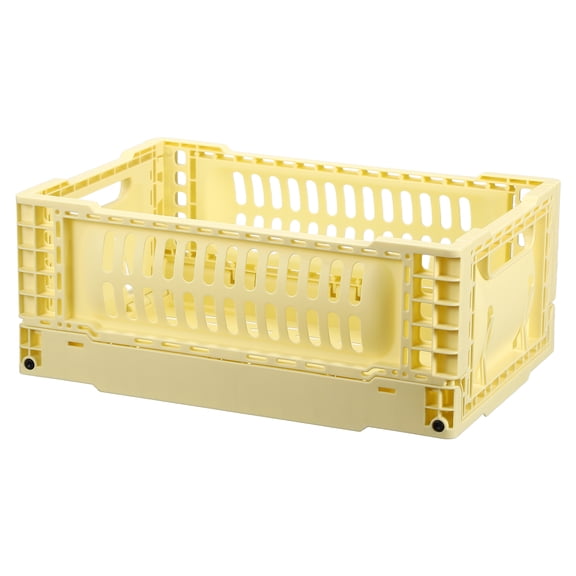 Uxcell Collapsible Crates, 11.7x7.8x4.7" Stackable Plastic Storage Baskets with Handle Small Storage Containers for Bedroom Office Classroom Bathroom Desktop Organizer Decor, Yellow