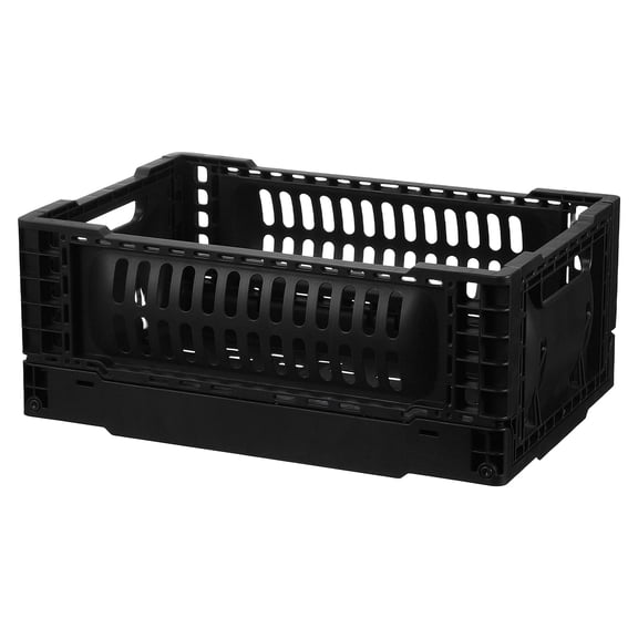 Uxcell Collapsible Crates, 11.7x7.8x4.7" Stackable Plastic Storage Baskets with Handle Small Storage Containers for Bedroom Office Classroom Bathroom Desktop Organizer Decor, Black